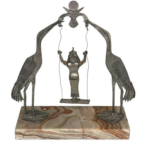 Egyptian Goddess Isis? Stork Heron Metal Marble Base Statue Art Deco Figure - Picture 8 of 13